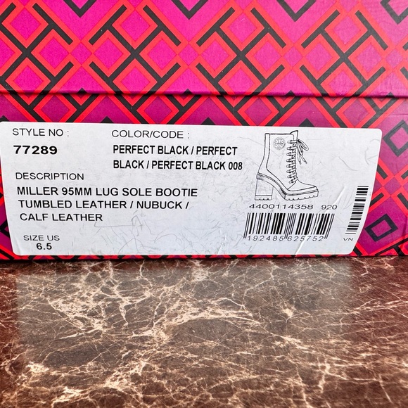 Tory Burch brand Black and Gold Heeled Boots with Chunky Heel - Picture 8 of 11